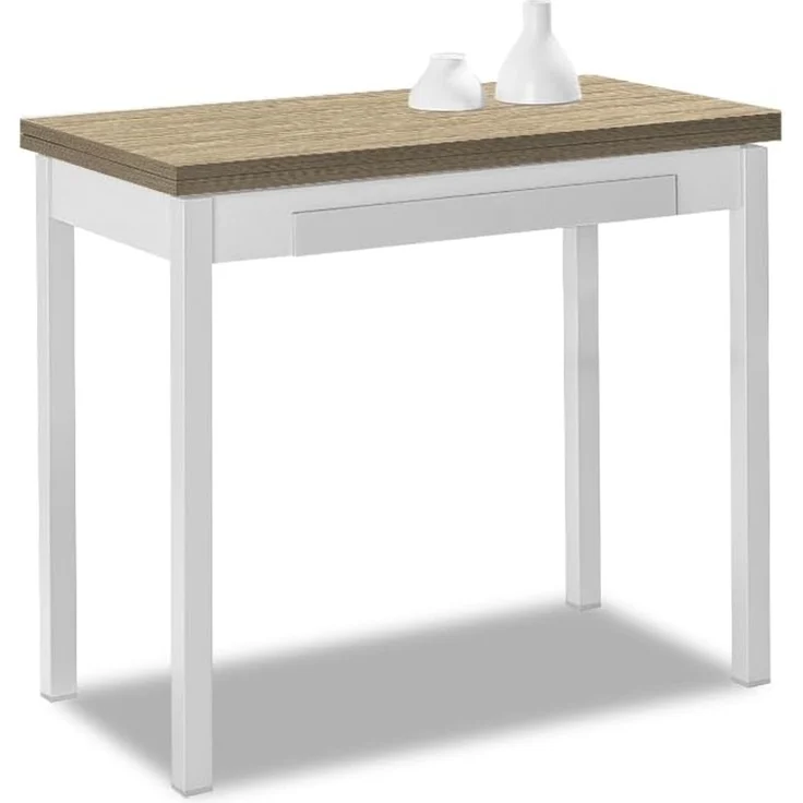 ASTIMESA Küchentisch, Buchtisch, Tisch mit laminierter Platte in Heller Eiche, weiße Struktur, ideal für kleine Räume, Maße geschlossen: 90 cm x 50 cm, Maße geöffnet: 90 cm x 100 cm. – Bild 1