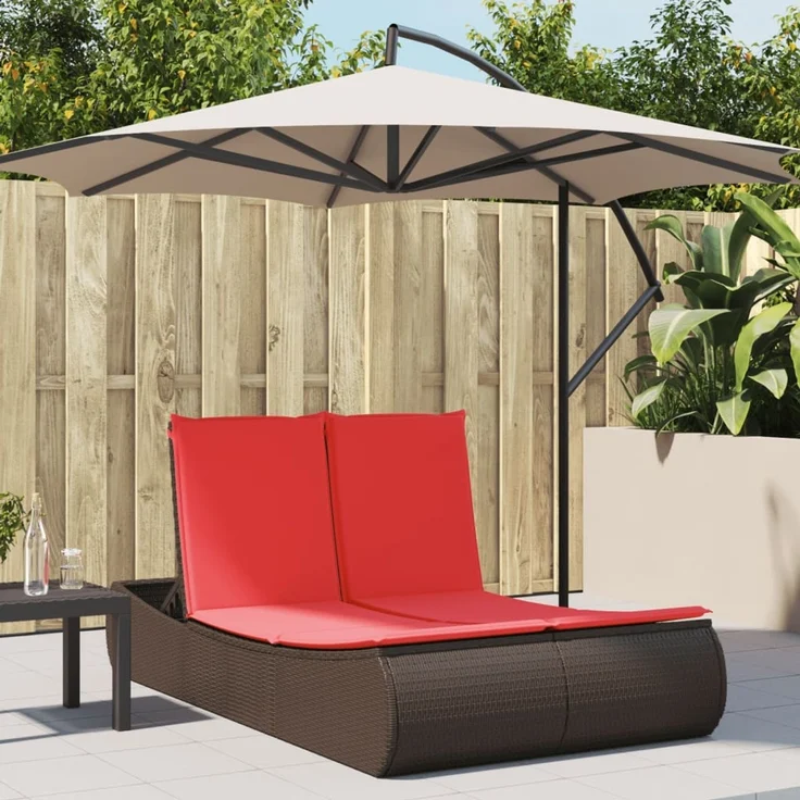 vidaXL Doppel-Sonnenliege mit Auflagen Braun Poly Rattan 368096 – Bild 1