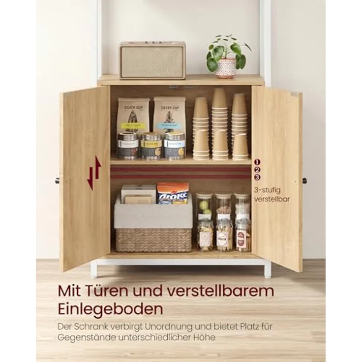 VASAGLE Bücherregal, 6 Ebenen, Regal, Standregal mit Türen, Metallrahmen, verstellbaren Ablagen, 24 x 60 x 159,5 cm, für Wohnzimmer, Schlafzimmer, goldeichenfarbe-mattweiß LLS133YA01 – Bild 6