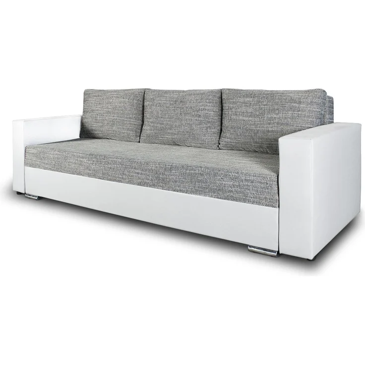 Schlafsofa Bird - Sofa mit Schlaffunktion und Bettkasten, Klappsofa, Schlafcouch mit Chromfüße, Couch, Couchgarnitur, Sofagarnitur (Weiß + Grau (Dolaro 511 + Berlin 01)) – Bild 2