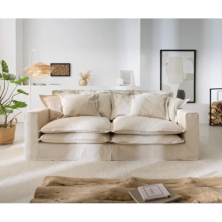 Big-Sofa Noelia Elfenbeinfarben 240x145 cm mit Kissen Hussensofa Sofa Couch – Bild 4