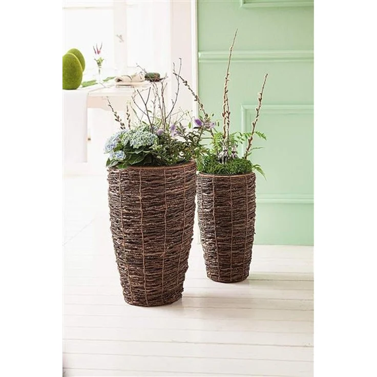 2 Übertöpfe aus Kokoszweigen, 45 + 55 cm hoch, Blumentopf, Pflanztopf, Pflanzgefäß für Drinnen & Draussen, Balkon und Gartendeko – Bild 2