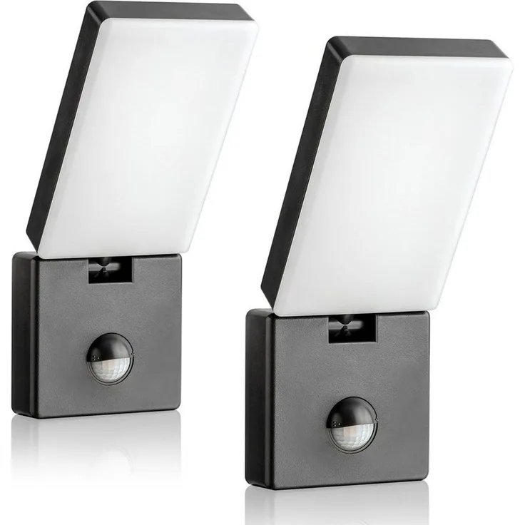 SEBSON Außen-Wandleuchte 2x LED Außenleuchte Bewegungsmelder 9m/140° IP65 15W kaltweiß, Kaltweiß, Bewegungsmelder programmierbar