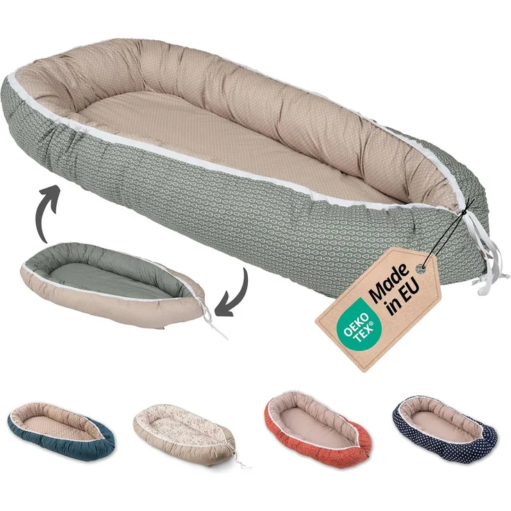 ULLENBOOM Babynest - 100% OEKO-TEX Materialien & Made in EU, Blätterzauber - Babynestchen Neugeborene aus kuscheliger Baumwolle, Ideal als Reisebett & Kuschelnest geeignet