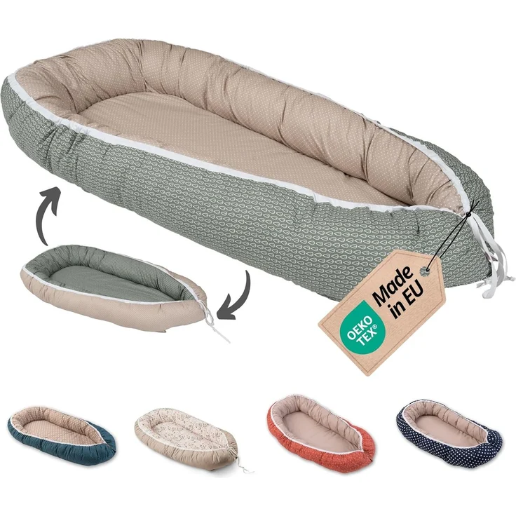 ULLENBOOM Babynest - 100% OEKO-TEX Materialien & Made in EU, Blätterzauber - Babynestchen Neugeborene aus kuscheliger Baumwolle, Ideal als Reisebett & Kuschelnest geeignet – Bild 1