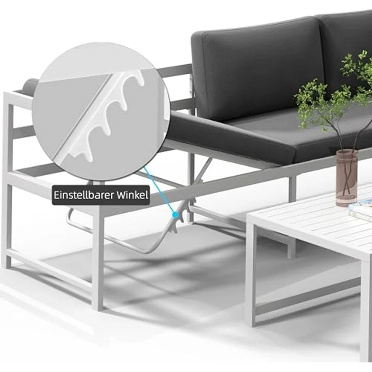 Sitzgruppe Weiß Aluminium Lounge Ecksofa mit Liegefunktion wetterfest Garten Tisch Outdoor-Möbel – Bild 5