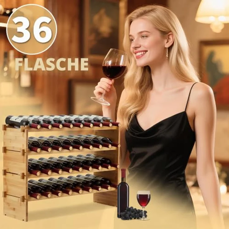 GarveeHome Weinregal Wein Regal Bambus Stapelbar Flaschenregal Flaschenständer AA-Qualität Ohne Schrauben, Platzsparend Für Keller, Bar, Küche & Esszimmer – Bild 3