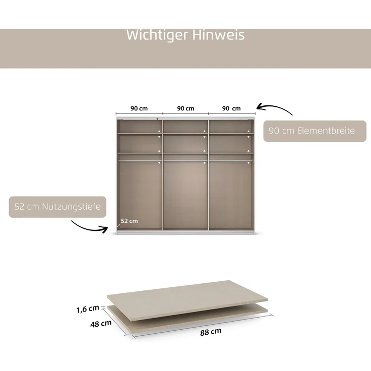 rauch Zubehör, Einlegeböden 2er-Set, für Schwebetürenschränke von rauch mit einer Elementbreite von 90 cm und einer Schranktiefe von 62 cm – Bild 4