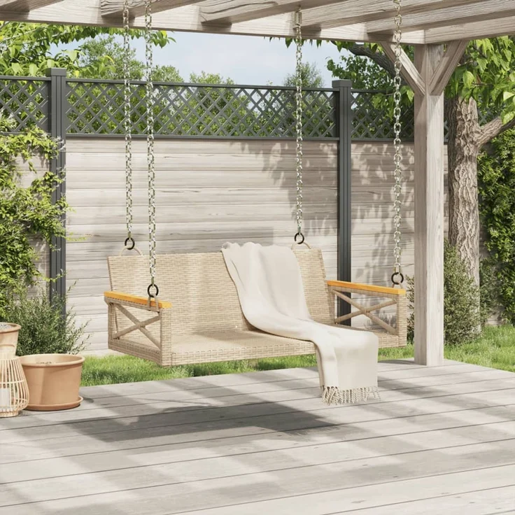 vidaXL Hängebank Beige 109x62x40 cm Poly Rattan 368154 – Bild 3