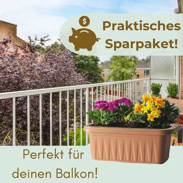 GarPet Balkonkasten 4er Set Blumenkasten Balkon Geländer Kasten Halterung Wasserspeicher – Bild 7