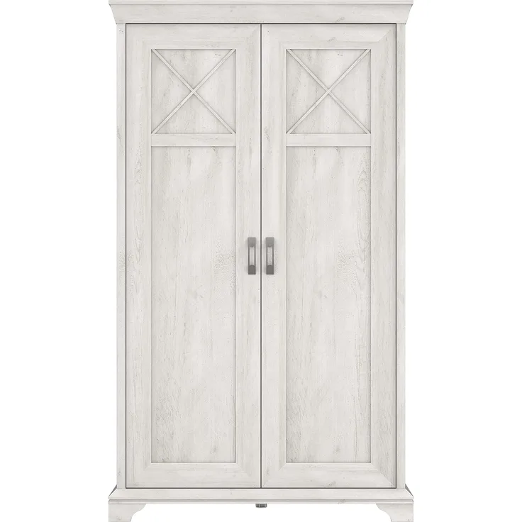 FORTE KASHMIR Schrank 120 130, Kleiderschrank Schlafzimmerschrank Landhausstil Drehtürenschrank 2-türig Einlegeböden und Kleiderstange, Holzdekor: Pinie Weiß, 123 cm breit x 210 cm hoch x 66 cm tief