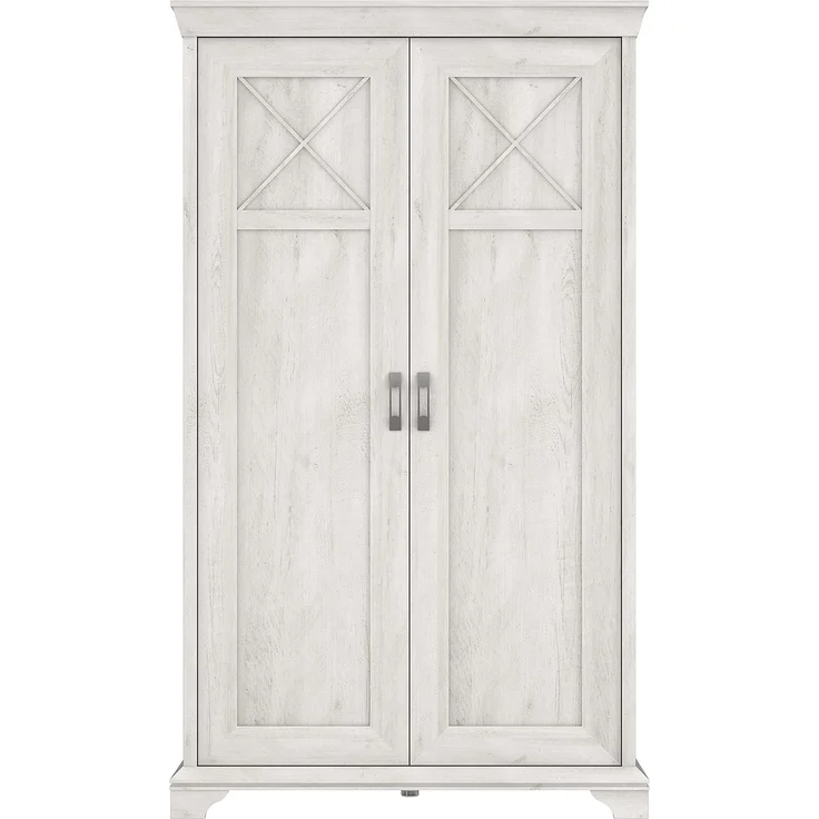 FORTE KASHMIR Schrank 120 130, Kleiderschrank Schlafzimmerschrank Landhausstil Drehtürenschrank 2-türig Einlegeböden und Kleiderstange, Holzdekor: Pinie Weiß, 123 cm breit x 210 cm hoch x 66 cm tief