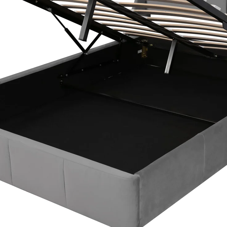 Polsterbett 140x190 Flanell, mit hydraulischem Stauraum Doppelbett,Boxspring Optik, bis 300kg,weicher Bezug,Grau – Bild 7