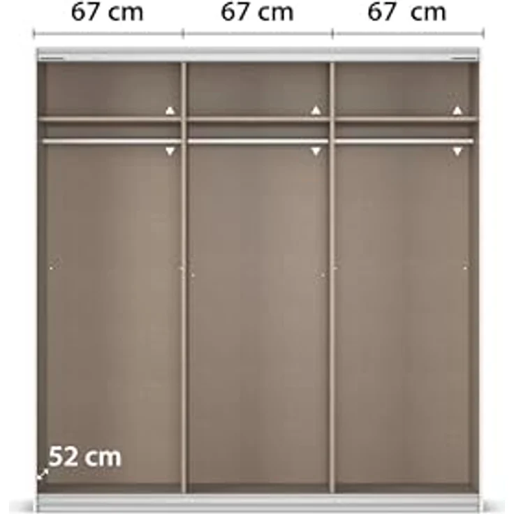 Rauch Möbel Kulmbach, Kleiderschrank mit Schwebetüren für Schlafzimmer, Kinderzimmer, Jugendzimmer, Garderobe, Flur, 3-türig, mit Spiegel, Zubehör Basic, Farbe Grau metallic, Schwarz, Breite 203 cm – Bild 8