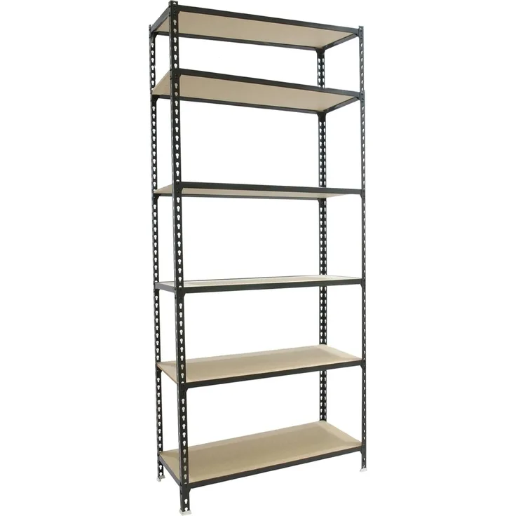 Simonrack Schwerlastregal, Lagerregal, 250 x 110 x 40 cm, Metallregal, Kellerregal, Biegestelle 200 kg, 6 Holzfachböden, Anthrazit/Holz - Maderclick