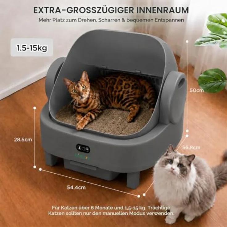 Gimars Selbstreinigende Katzentoilette mit offenem Design, Automatisches Katzenklo für mehrere Katzen & Senioren, App-Steuerung mit Sicherheitssensoren, Geruchsarm, inkl. Müllbeutel & Streumatte – Bild 2