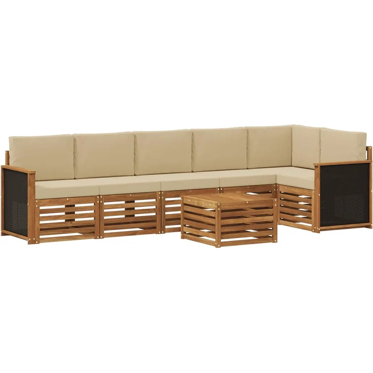 vidaXL Outdoor-Sofagarnitur 7 stk. 6-Sitzer Natur und Beige 3384434 – Bild 2