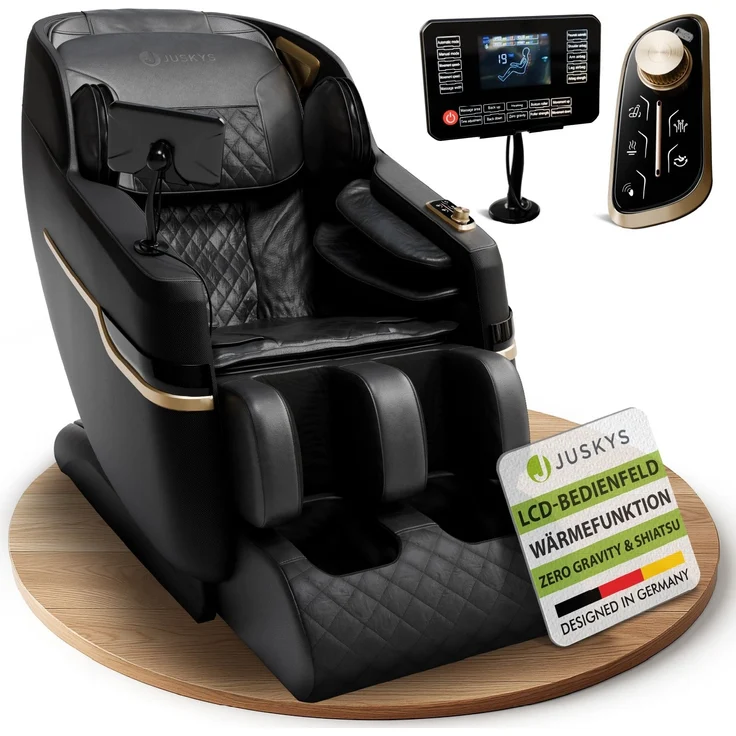 Juskys Massagesessel Naxos, mit LCD-Bedienfeld, Bluetooth, Airbags, Heizung, Rollenmassage, USB & Fußverlängerung, Fix-Point-Technologie - Schwarz – Bild 1