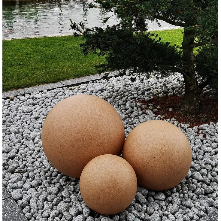 TRANGO LED Gartenleuchte, 1er Set 200SB IP65 Gartenkugel in Sandstein-Optik mit 20cm Durchmesser inkl. 1x E27 LED Leuchtmittel & ca. 5 Meter IP44 Kabel *SANDSTONE*, Kugelleuchte, Gartenleuchte, Leuchtkugel, Kugellampe – Bild 5