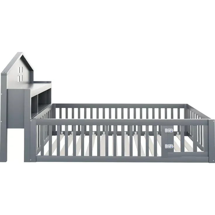 Kinderbett mit Lattenrost und Zaun, 90x200 cm, Rausfallschutz, Stauraum, Jugendbett, Holzbett, Einzelbett, Kiefer – Bild 8