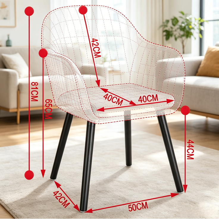Esszimmerstuhl 2er-Set 42cm×50cm×81cm mit Armlehnen, Samtbezug und Massivholzbeinen – Bild 7
