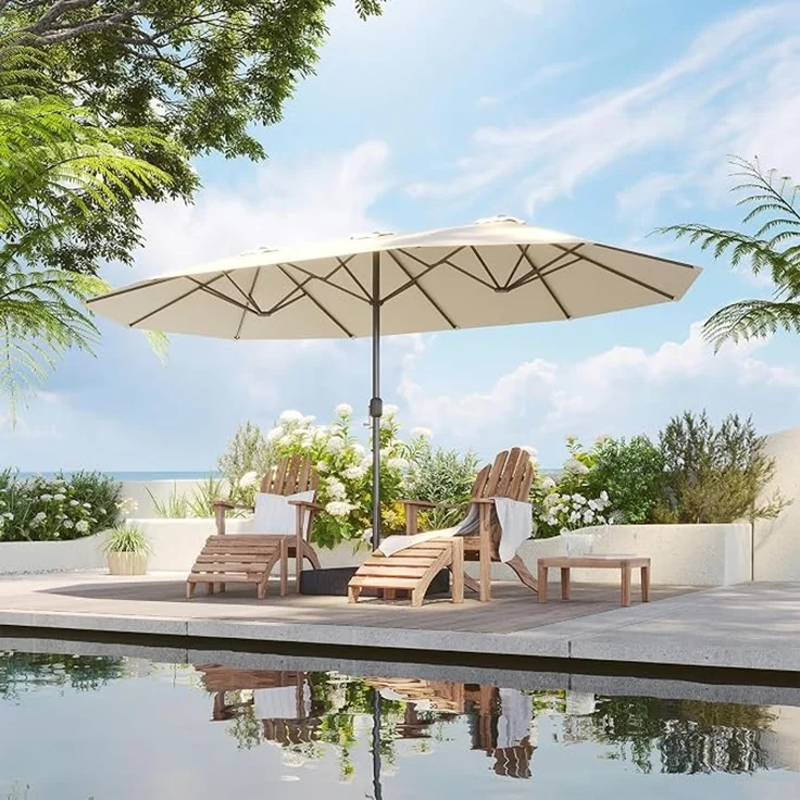 Aoxun Sonnenschirm Mit Basis 455x267cm UV Schutz Schutzhülle Kurbel Stabil Groß Garten Terrasse Balkon Doppelter Marktschirm Gartenschirm, Parasol Windfest, cremefarben,Beige – Bild 6