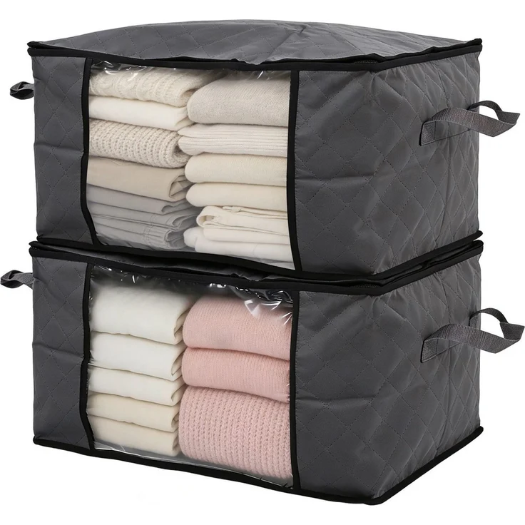 Sekey Faltbare Aufbewahrungstasche Aufbewahrungsbox mit Deckel Reißverschluss und Griffen als Kleiderschrank Organizer für Kleidung Bettwäsche und Bettdecken 55 x 35 x 31,5 cm 2-teilig – Bild 1