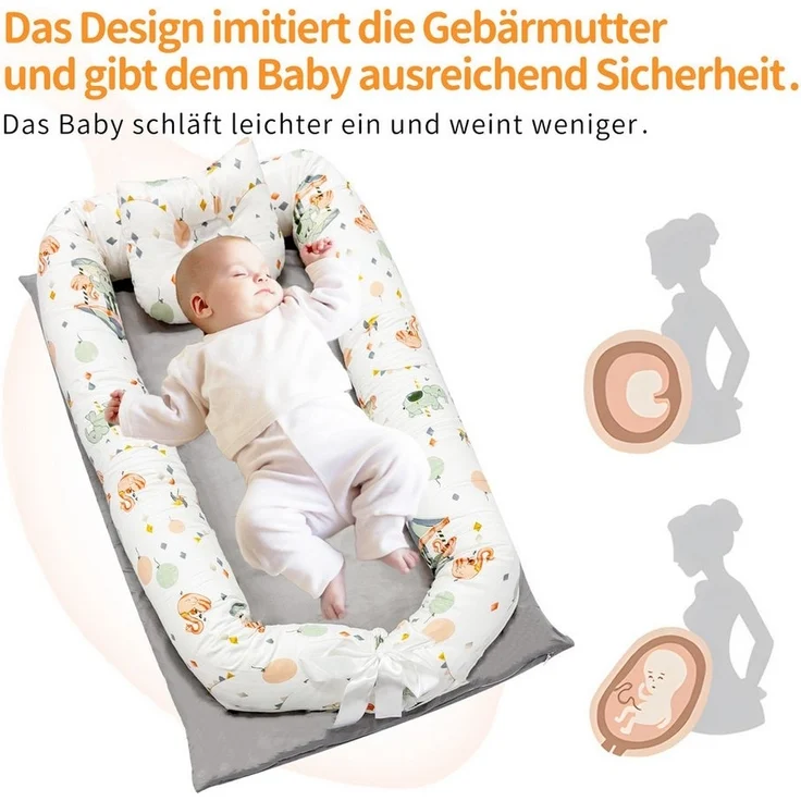 SEHAUSEU Kuschelnest Bettnestchen Babylounge Babykokon mit Decke und Kissen Wickelauflage – Bild 2