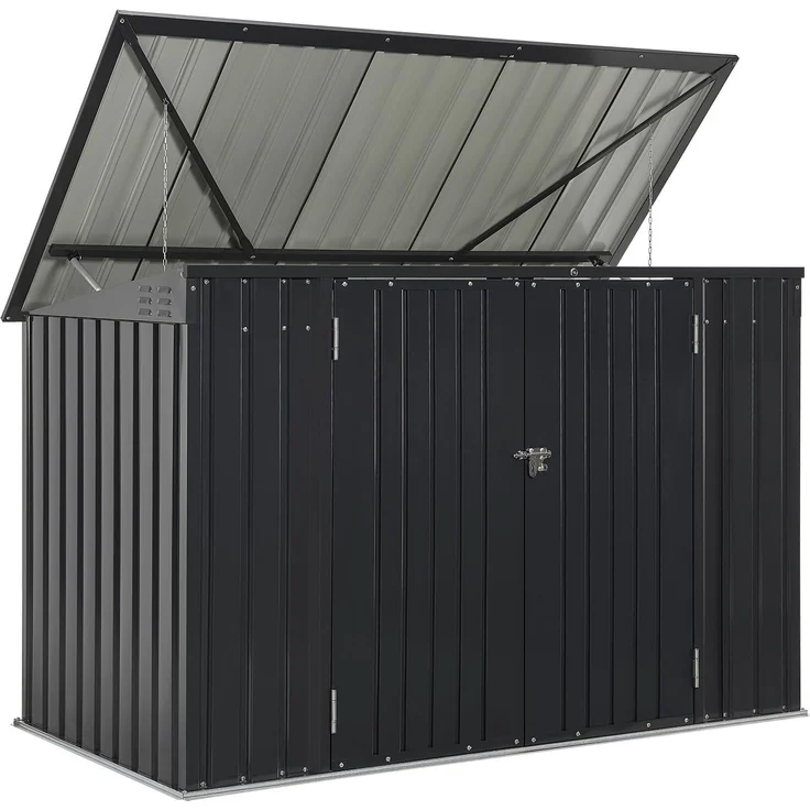 Juskys 3er Mülltonnenbox Namur 3 x 120 Liter Tonnen - 2 m² - 2 große Türen - Metall Mülltonnenverkleidung Müllbox Müllhaus Aufbewahrungsbox – Bild 1