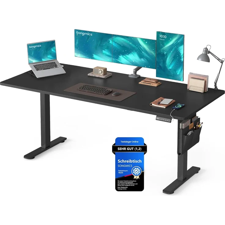 SONGMICS Höhenverstellbarer Schreibtisch elektrisch, 180x80 cm, Memory-Funktion mit 4 Höhen, USB-C-Anschluss, tintenschwarz LSD138BZ01