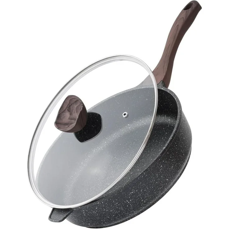 Tiefe Bratpfanne mit Deckel 26 cm Granitbeschichtung Induktion PFOA-frei