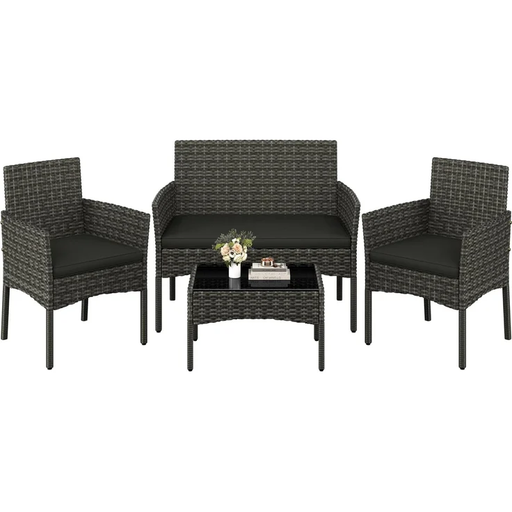 Yaheetech Balkonset Gartenmöbel-Set 4-er Set Rattanmöbel für 4 Personen, Gartengarnitur aus Zweisitzer-Sofa & 2 Einzelsofas & Kaffeetisch – Bild 1