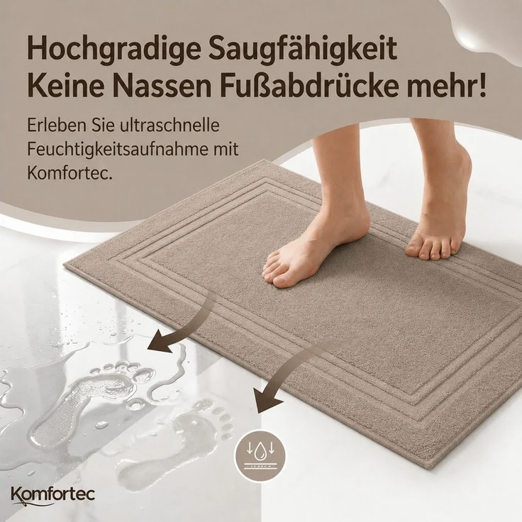 Komfortec Badematte Badvorleger aus 100% Baumwolle, Waschbar Duschmatte, Frottee, Rechteckig, 600 g/m², 2er Set, Saugfähig & Schnelltrocknend – Bild 3