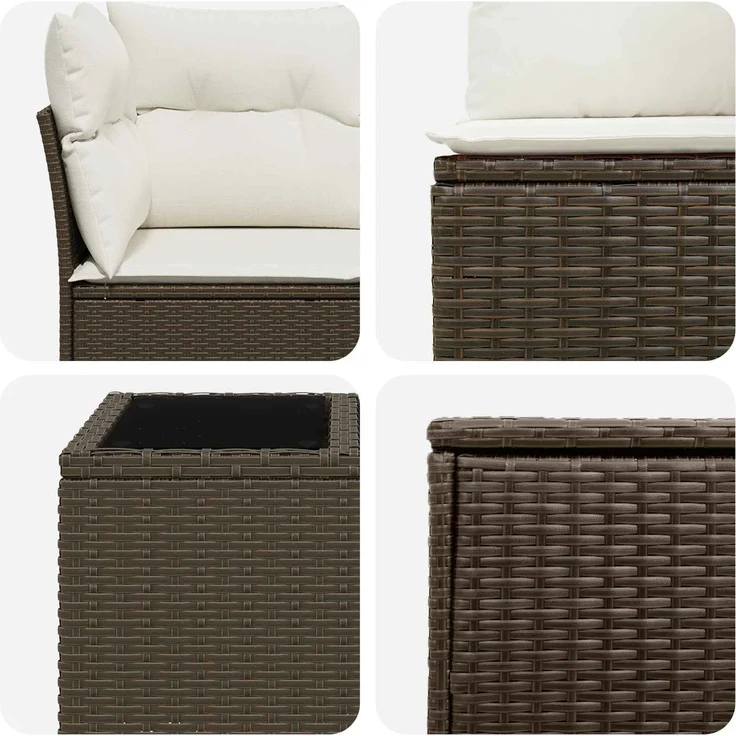 vidaXL Sofa Set 6 stk. Braun und Creme Weiß Polyrattan und Stahl 3447346 – Bild 8