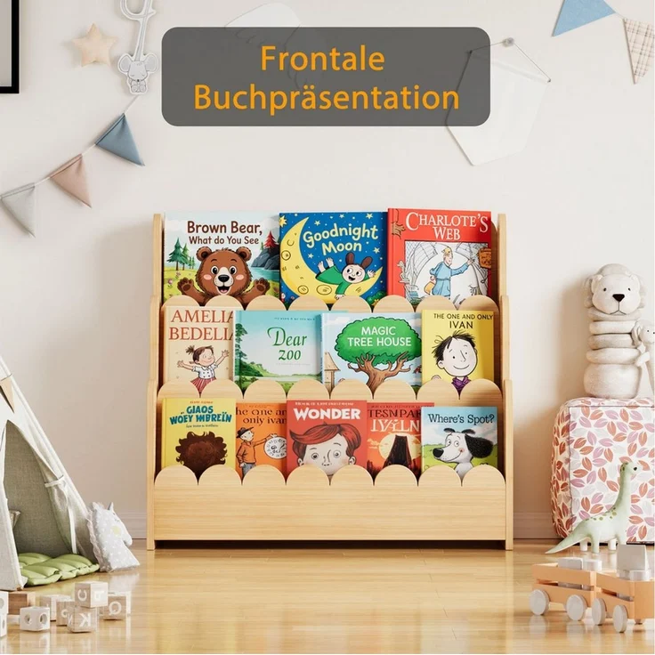 SpaceAid Bücherregal 3-stöckiges Kinderregal, Montessori-Bücherregal für Kleinkinder, 27T x 75B x 70H cm – Bild 4