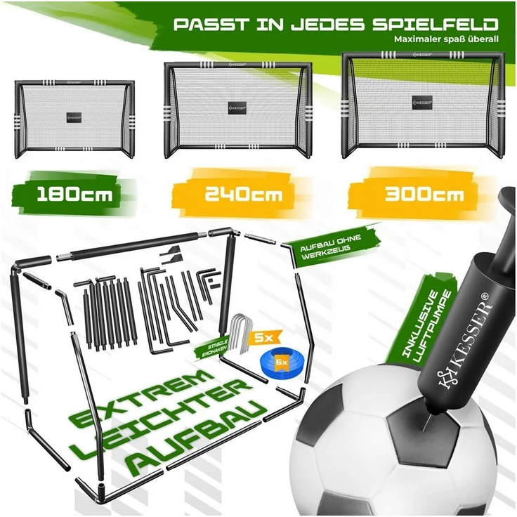 KESSER® Fußballtor mit Polsterung, Erdhaken, Luftpumpe & Hüttchen, Stahlrahmen schwarz, 180x120 cm – Bild 3