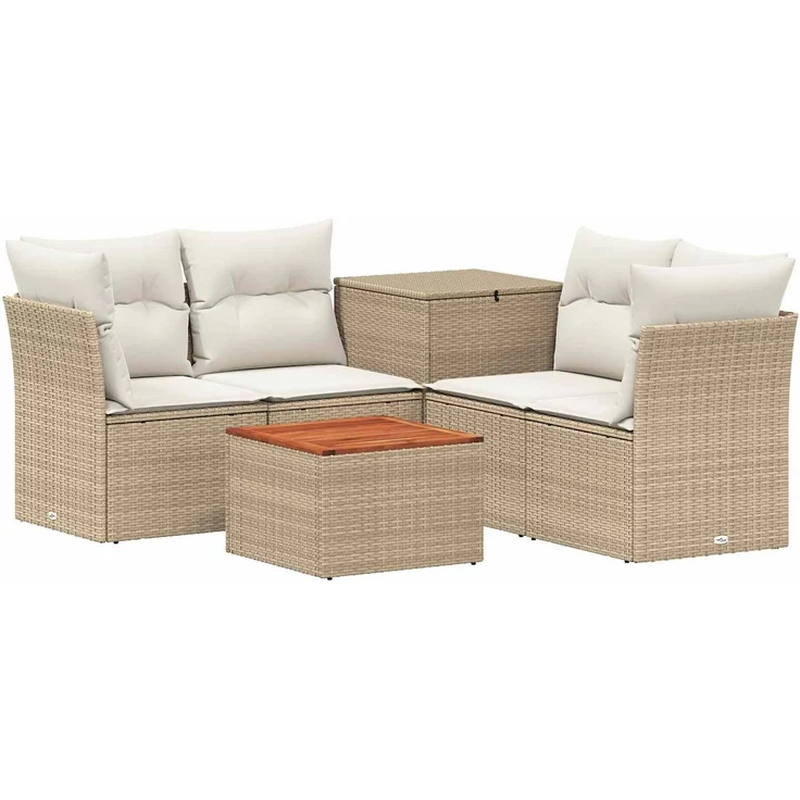 vidaXL Sofa Set 6 stk. Beige und Cremeweiß Polyrattan und Stahl 3447362 – Bild 2