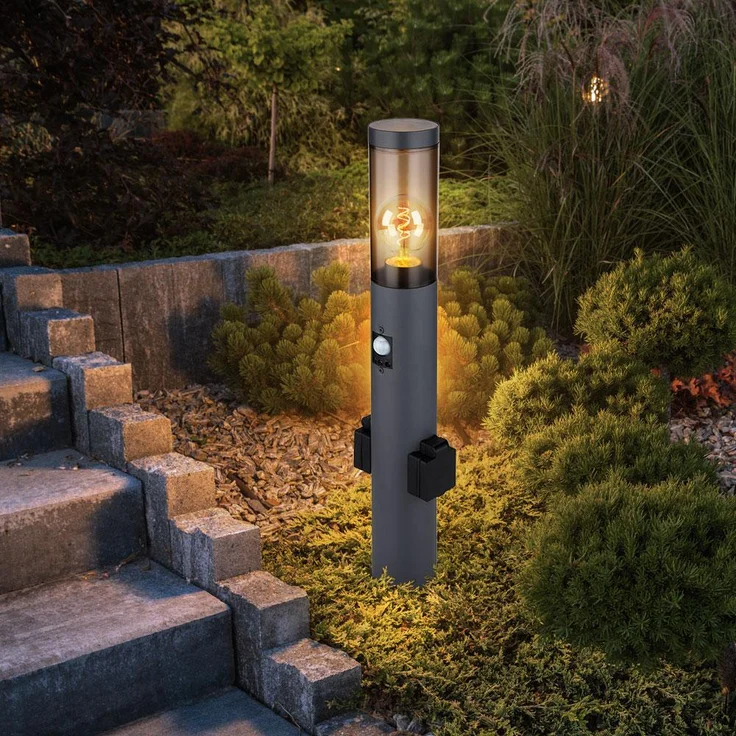 Sockelleuchte, Bewegungsmelder, 2x Steckdose, anthrazit H 60 cm – Bild 8