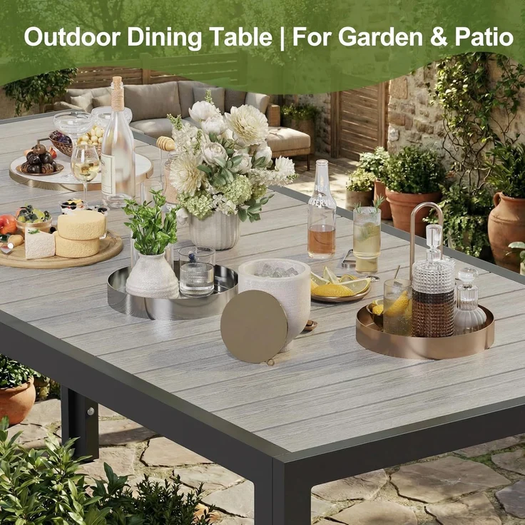 JUMMICO Gartentisch aus Aluminium mit Holzoptik, Wetterfester Outdoor Tisch in 150cm oder 189cm, Stabiler Esstisch für Garten und Terrasse – Bild 6