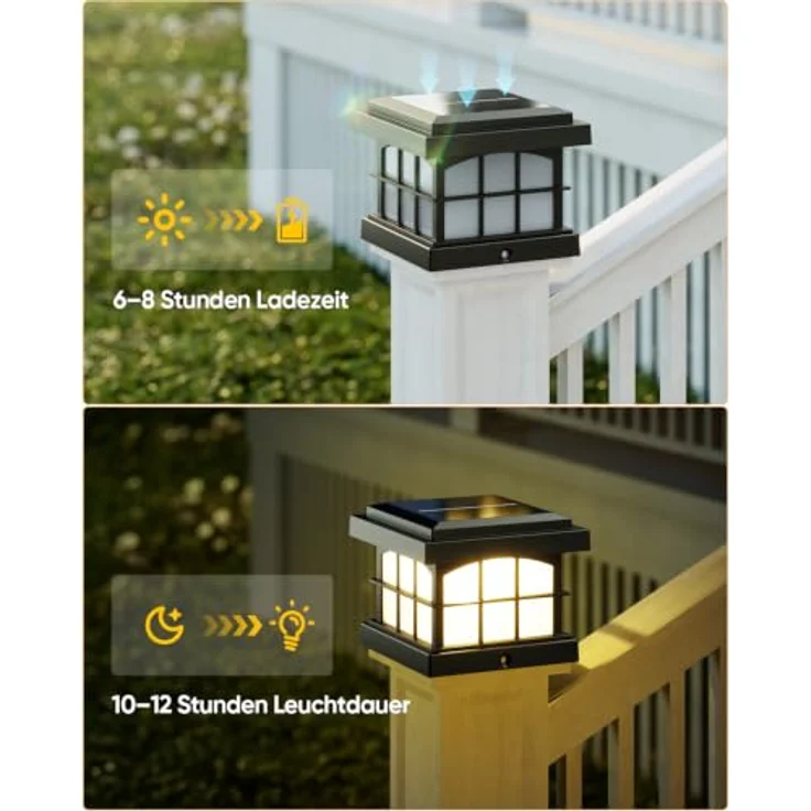 ROTTOGOON 8 Stück RGBCW Solar Pfostenleuchte, Solar Pfostenkappen 10x10 cm | 9 Farben 3 Modi, IP54 Wasserdicht, Holz/Vinyl Pfosten, Solarlampen Außen für Zaunpfosten Gärten Terrassen Veranden – Bild 4