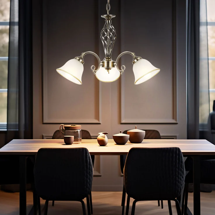 Hängelampe, Lüster, Altmessing, 3-flammig, D 60 cm – Bild 4