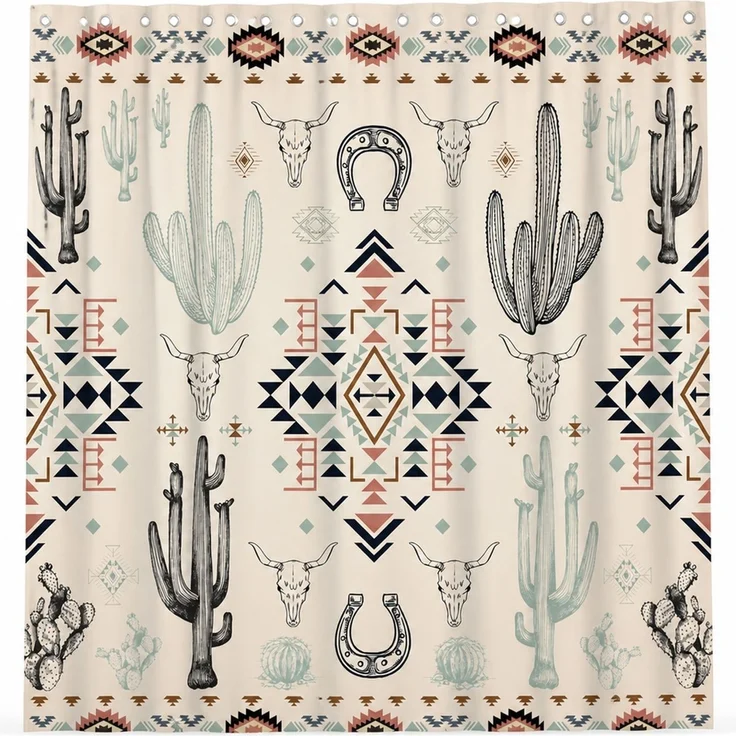 Wasserdichter Duschvorhang im Western-Design Mehrfarbig 150 x 180 cm – Bild 1