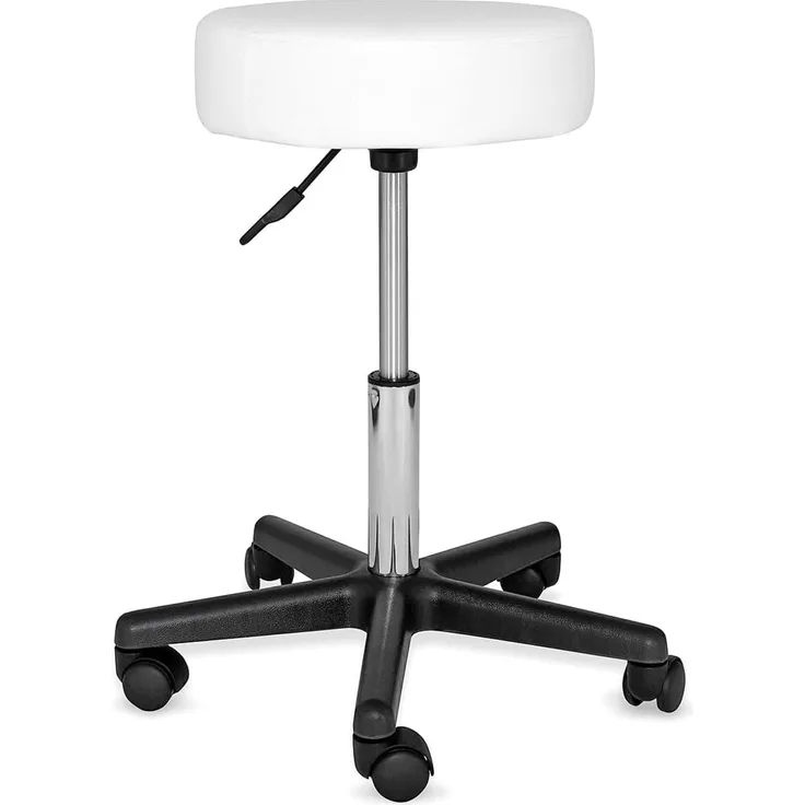 dibea Drehhocker aus Kunstleder, Praxishocker / Büro-Hocker höhenverstellbar mit Rollen, weiß