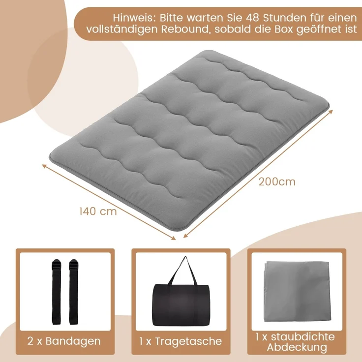 Japanische Futon Matratze mit Waschbarem Bezug &Tragetasche Tatami-Matte Grau 140 x 200 cm – Bild 3