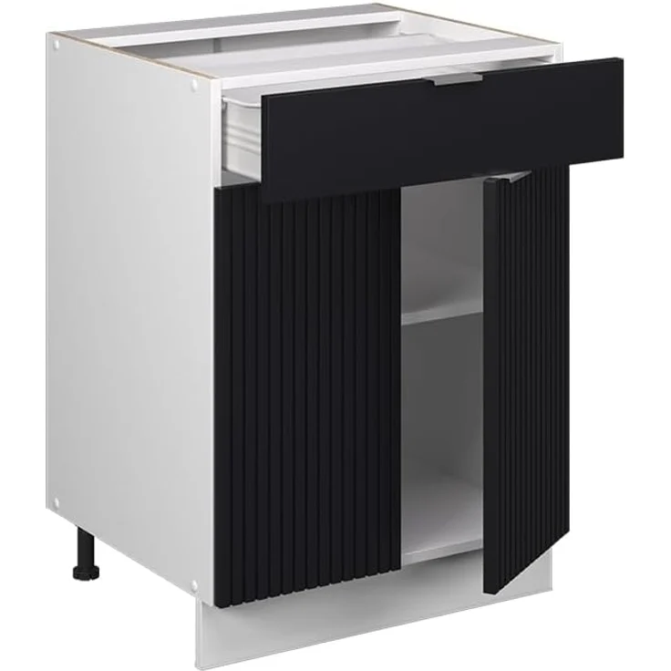 Küchenunterschrank Fame-Line Schwarz gestreift 60 cm mit Schublade, ohne Arbeitsplatte Vicco – Bild 5