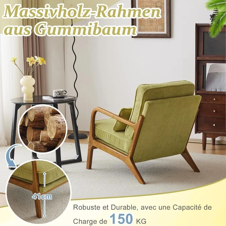 Sessel Cocktailsessel Loungesessel Ohrensessel Massivholz Grün – Bild 6