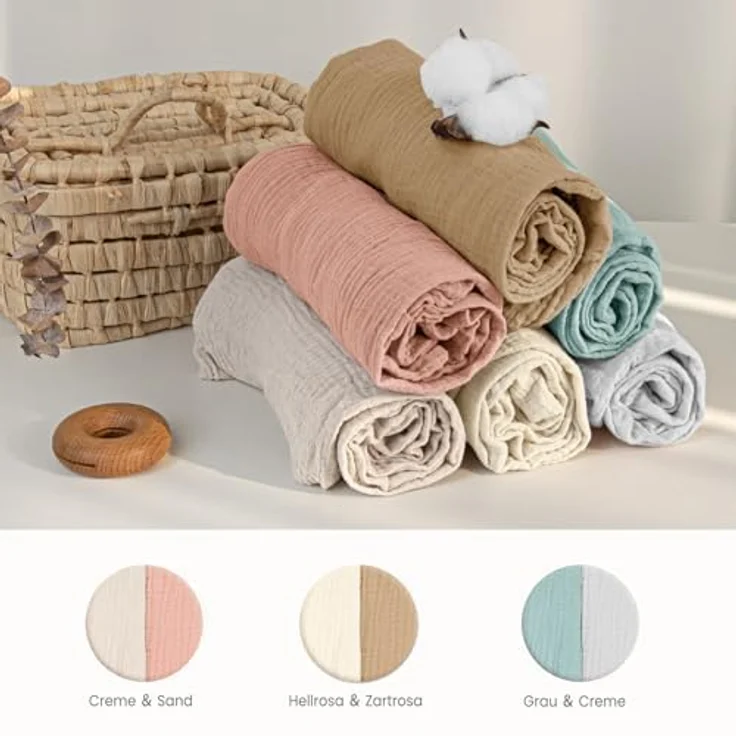 lulumoon Musselin Stubenwagen Spannbettlaken Set: Kinderwagen Matratzenbezug für Beistellbett und Wiege 100% Baumwolle 90x40 cm 2er Pack (Weiß Gelb) – Bild 10