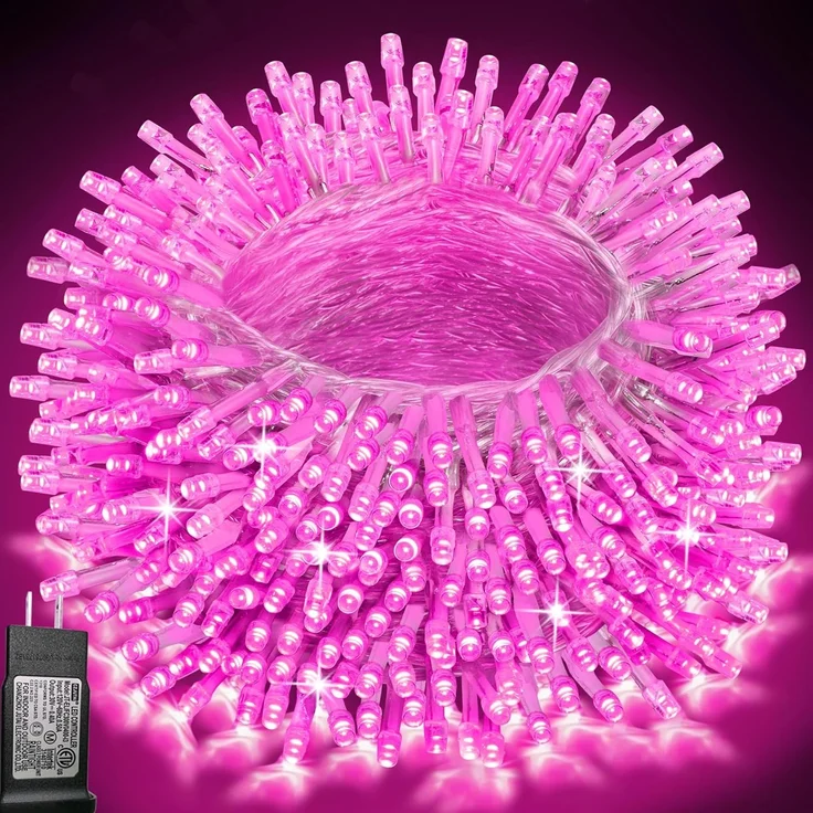 ABC LED-Lichterkette für Außenbereich, 100 LED, rosa, 10 m, 8 Leuchtmodi – Bild 2
