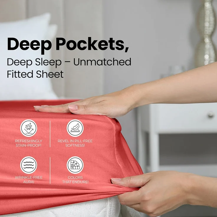 Utopia Bedding Spannbettlaken für Kingsize-Bett, Spannbetttuch, Tiefe Tasche, weiche Mikrofaser, einlauf- und lichtbeständig, pflegeleicht, nur 1 Spannbetttuch (Koralle) – Bild 4