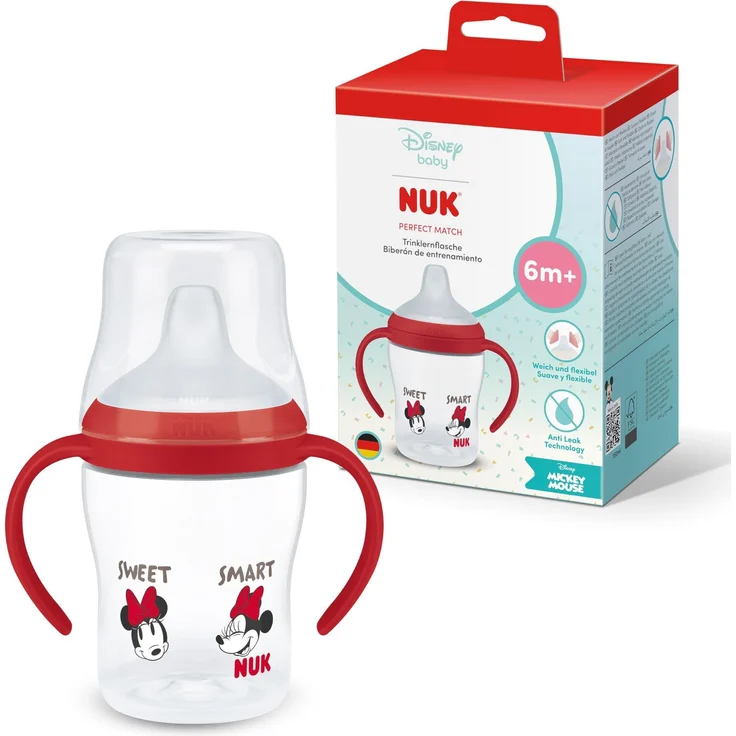 NUK Perfect Match Trinklernflasche | 6+ Monate | 150 ml | Auslaufsicherer Trinklernbecher für Kleinkinder | Anti-Rutsch Griffe | Disney Minni Maus | 1 Stück